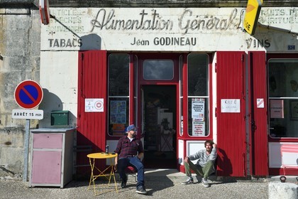 France, Charente-Maritime, Saintonge, Saint Savinien, labeled stones and water villages, the Epicerie Rouge on the banks of the Charente river