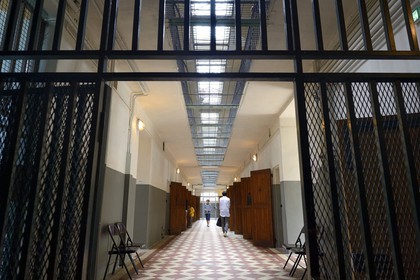 France, Rhone, Lyon, Montluc Prison Memorial, cell doors from the ground floor