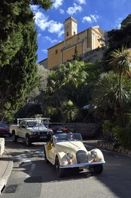 France, Alpes Maritimes, discovering the coast in a Morgan Roadster 4 4 vintage car, here on a road in the hilltop village of Eze