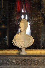 France, Yvelines, Chateau de Versailles, listed as World Heritage by UNESCO, Domaine de Marie Antoinette, the Petit Trianon, the big dining room with Queen Marie Antoinette's bust on the chimney