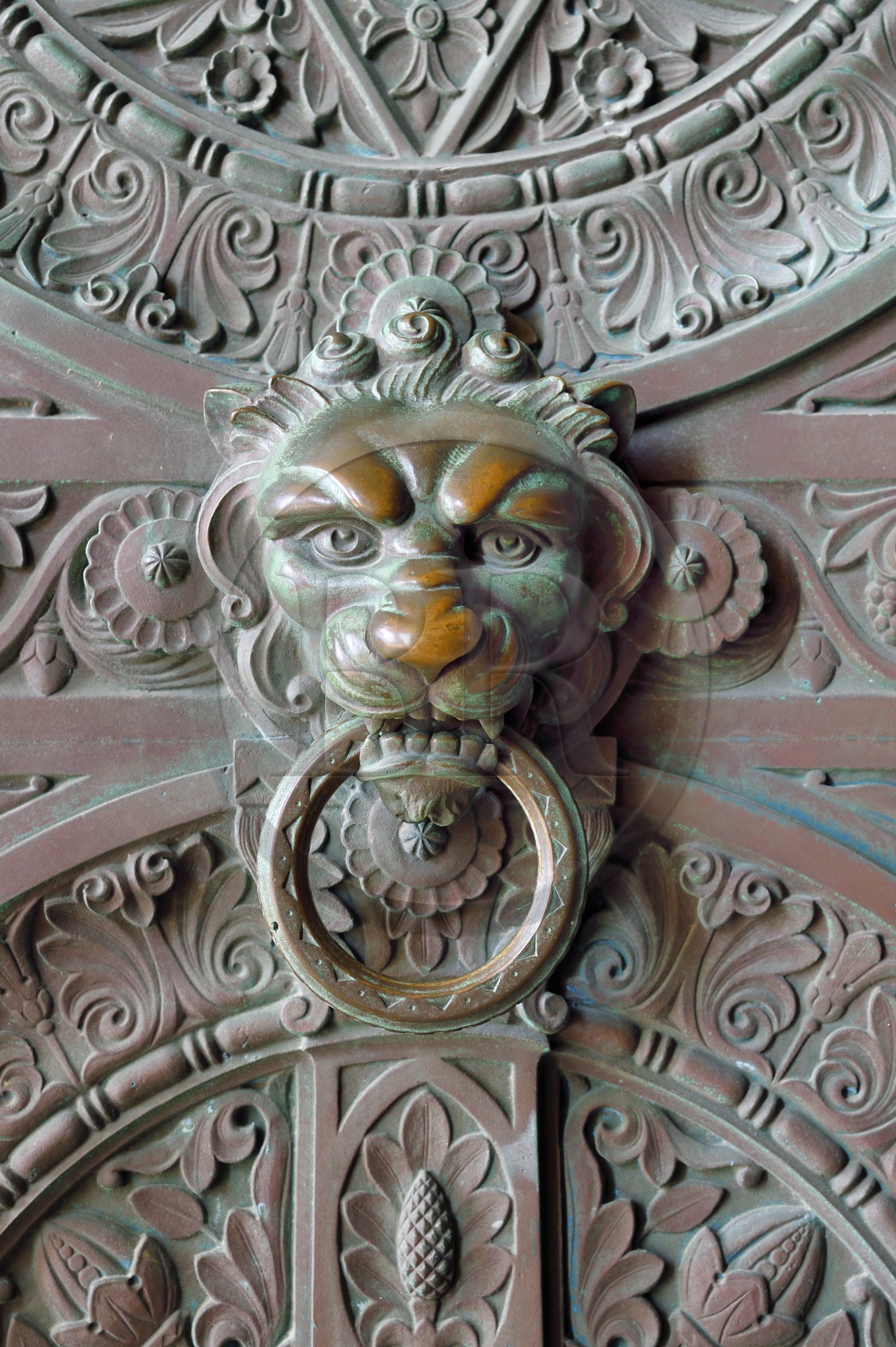 France, Bouches du Rhone, Marseille, Notre-Dame de la Garde basilica, bronze entrance door