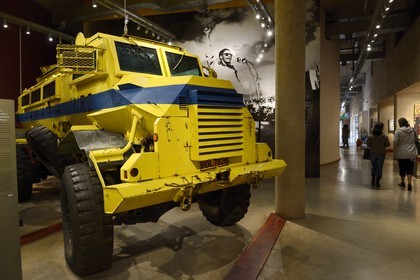 South Africa, Gauteng Province, Johannesburg, Apartheid Museum, a casspir, these enormous armoured vehicles were used by police and security personnel to patrol the townships