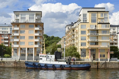 Suède, Stockholm, l'écoquartier Hammarby Sjostad précurseur en matière de développement durable, le lac Hammarby