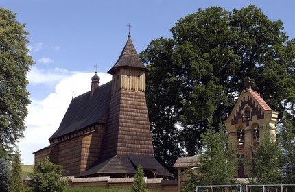 Pologne, Précarpates, église en bois de Trzcinica classée Patrimoine Mondial de l'UNESCO dans la région de Krosno