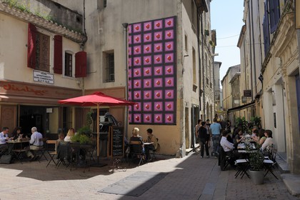 France, Gard, Nimes, cafe terrace in the Fresque street