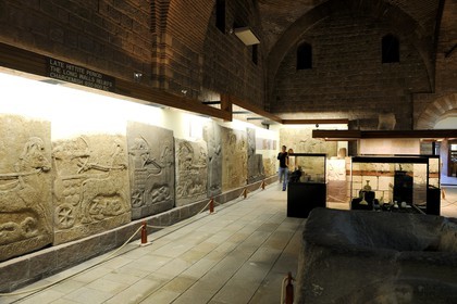 Turkey, Central Anatolia, Ankara, Anadolu Medeniyetleri Muzesi (Museum of Anatolian Civilizations), Hall of the Hittite sculpture, Karkemish section, the original reliefs and its copies