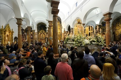 Spain, Andalusia, Seville, Santa Cruz district, San Nicolas church, procession of the Virgin of the snow (Virgen de las Nieves)