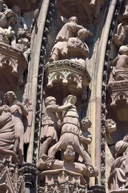 France, Bas Rhin, Strasbourg, old town listed as World Heritage by UNESCO, Notre Dame Cathedral, the western facade, the tympanumof the central portal called of the Virgin and the Prophets, Crucifixion of Saint Peter upside down