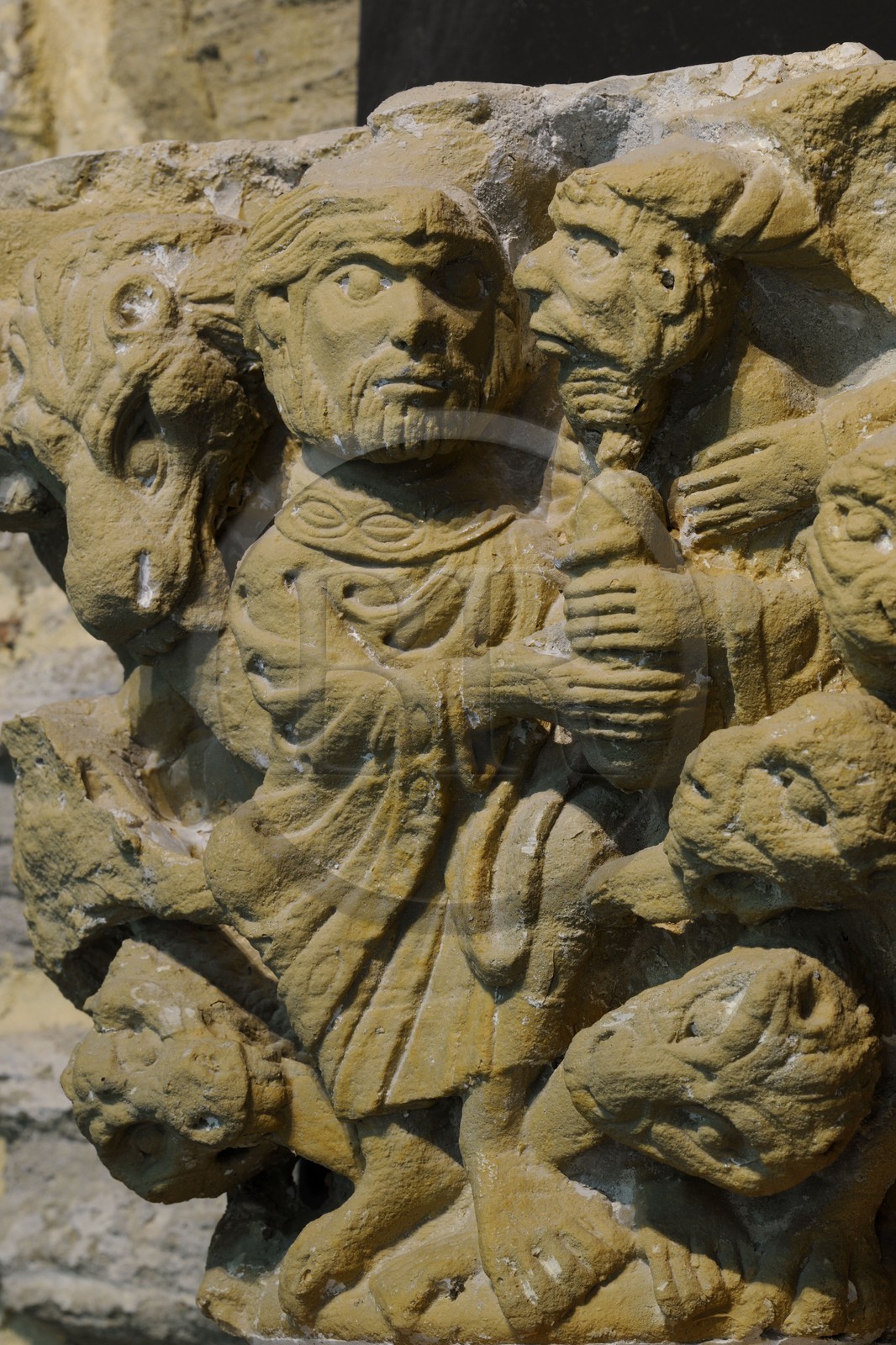 France, Aude, abbey of Saint-Papoul, capital attributed to the master of Cabestany (reproduction)
