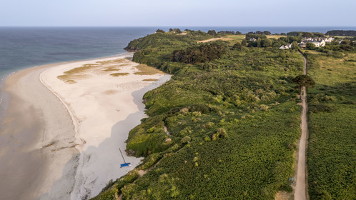 France, Morbihan, Groix Island, the Grands Sables beach (aerial view)