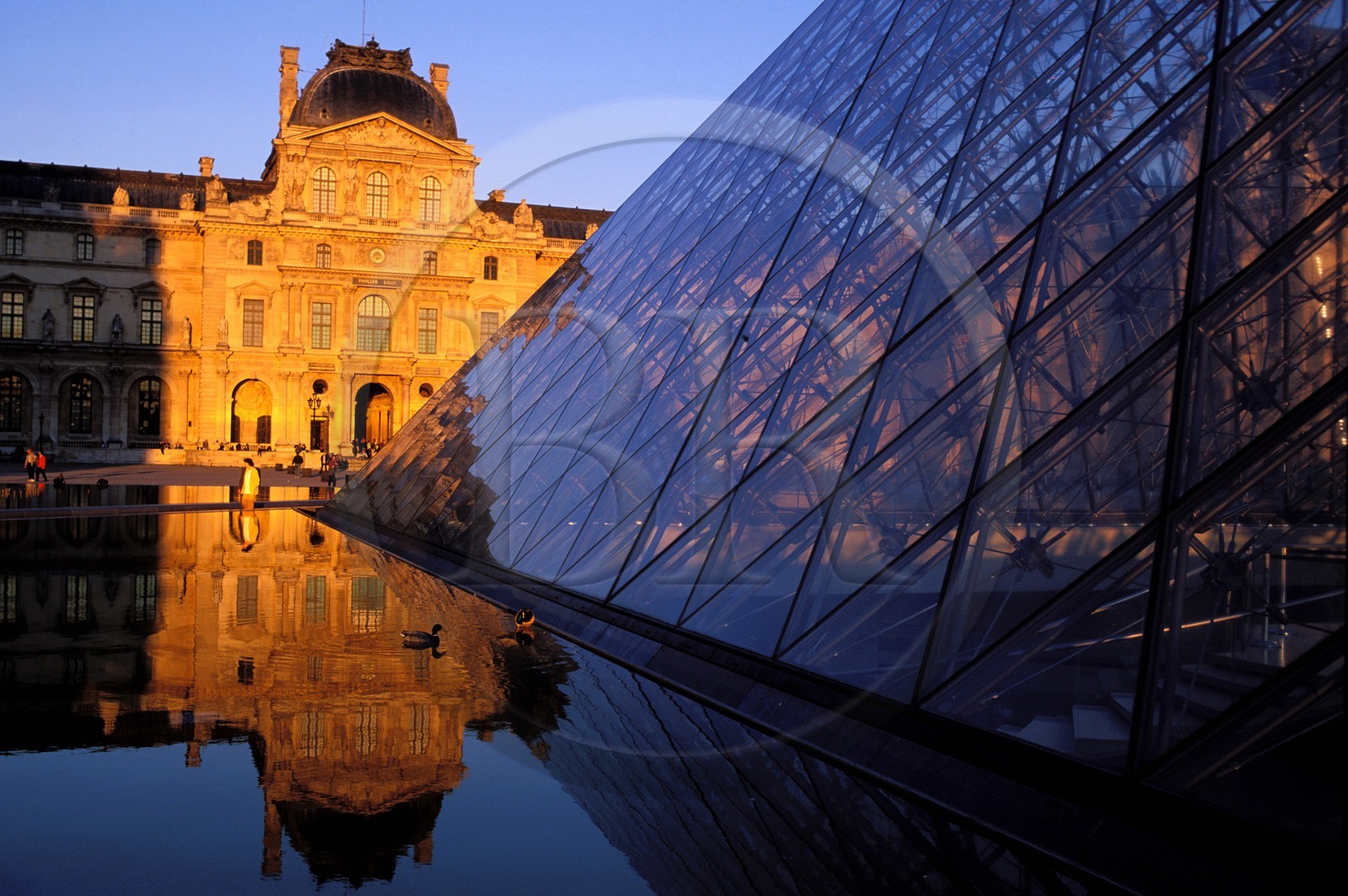France, Paris (75), musée du Louvre et Pyramide par l'architecte Ieoh Ming Pei dans la cour carrée
