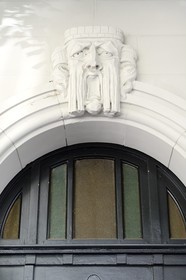 France, Bas Rhin, Strasbourg, Neustadt district dating from the german period, Art Nouveau inspired tenement at 34 rue Oberlin, pediment of the door