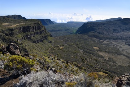 France, Ile de la Reunion, Parc National de la Réunion classé Patrimoine Mondial de l'UNESCO, sur les pentes du volcan de Piton de la Fournaise, randonnée du sentier de l'oratoire Ste Thérèse au dessus de la Plaine des Sables