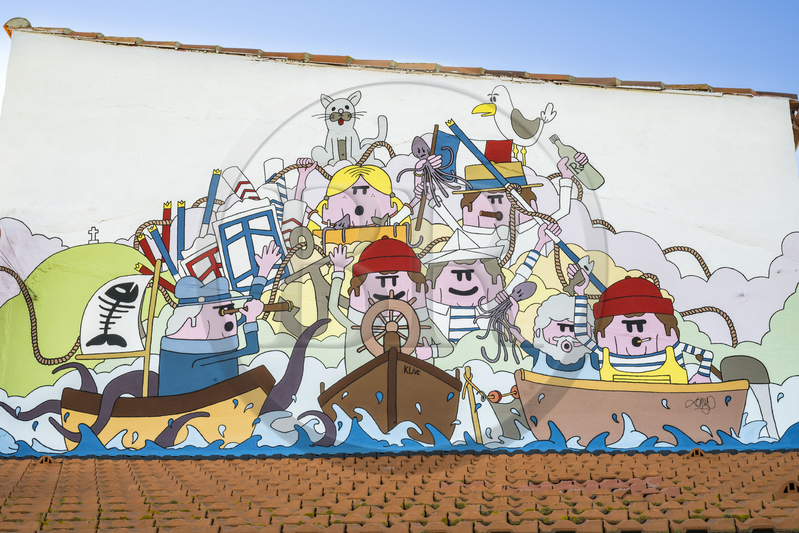 France, Hérault (34), Sète, Sète, quartier de la Pointe Courte, quartier de pecheurs sur les rives de l'étang de Thau, fresque murale qui fait parti du MACO - Musée à ciel ouvert, oeuvre de l'artiste sétois Tony Bosc dans le cadre de K-Live