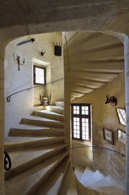 France, Dordogne, Perigord Noir, Dordogne valley, Sarlat la Caneda, Manoir de Gisson, main staircase