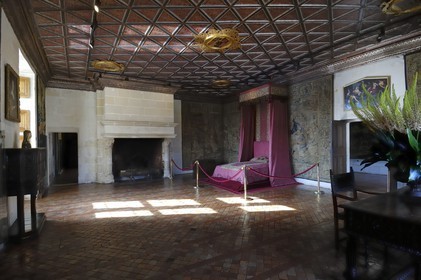 France, Indre-et-Loire (37), château de Chenonceau édifié de 1513 à 1521 de style Renaissance, chambre des cinq Reines