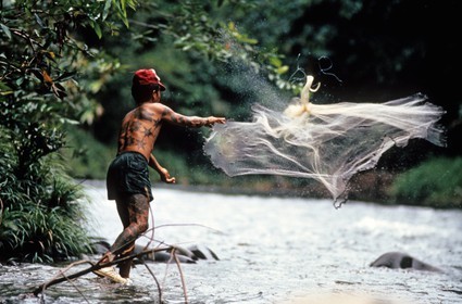 Malaysia, Borneo island, Sarawak, net fishing in the Engkari river by an Iban