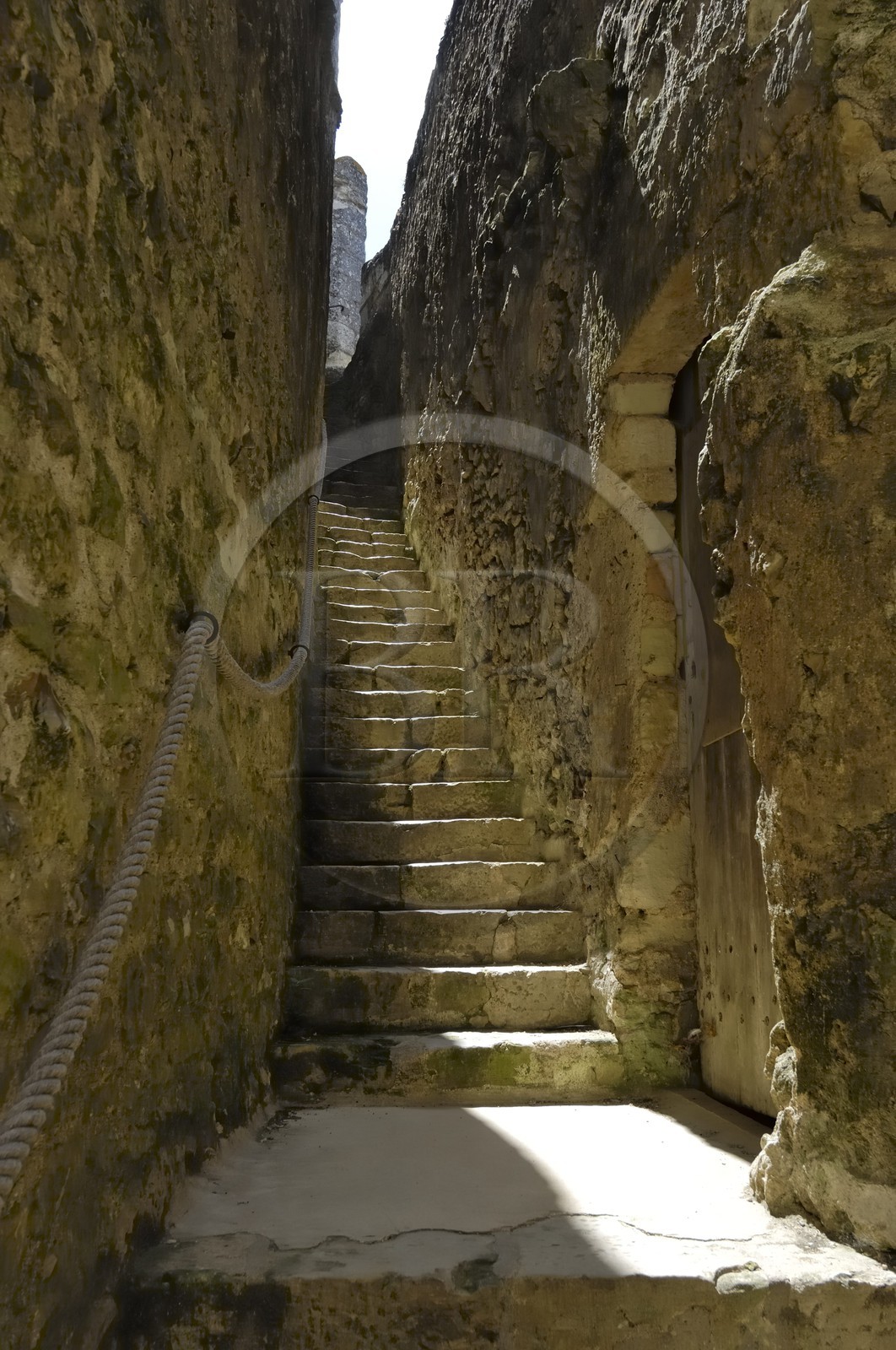 France, Maine et Loire (49), château de Montreuil-Bellay, escalier menant au chemin de ronde