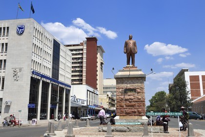 Zimbabwe, Bulawayo, statue of independence leader Joshua Nkomo on 8th Avenue in downtown