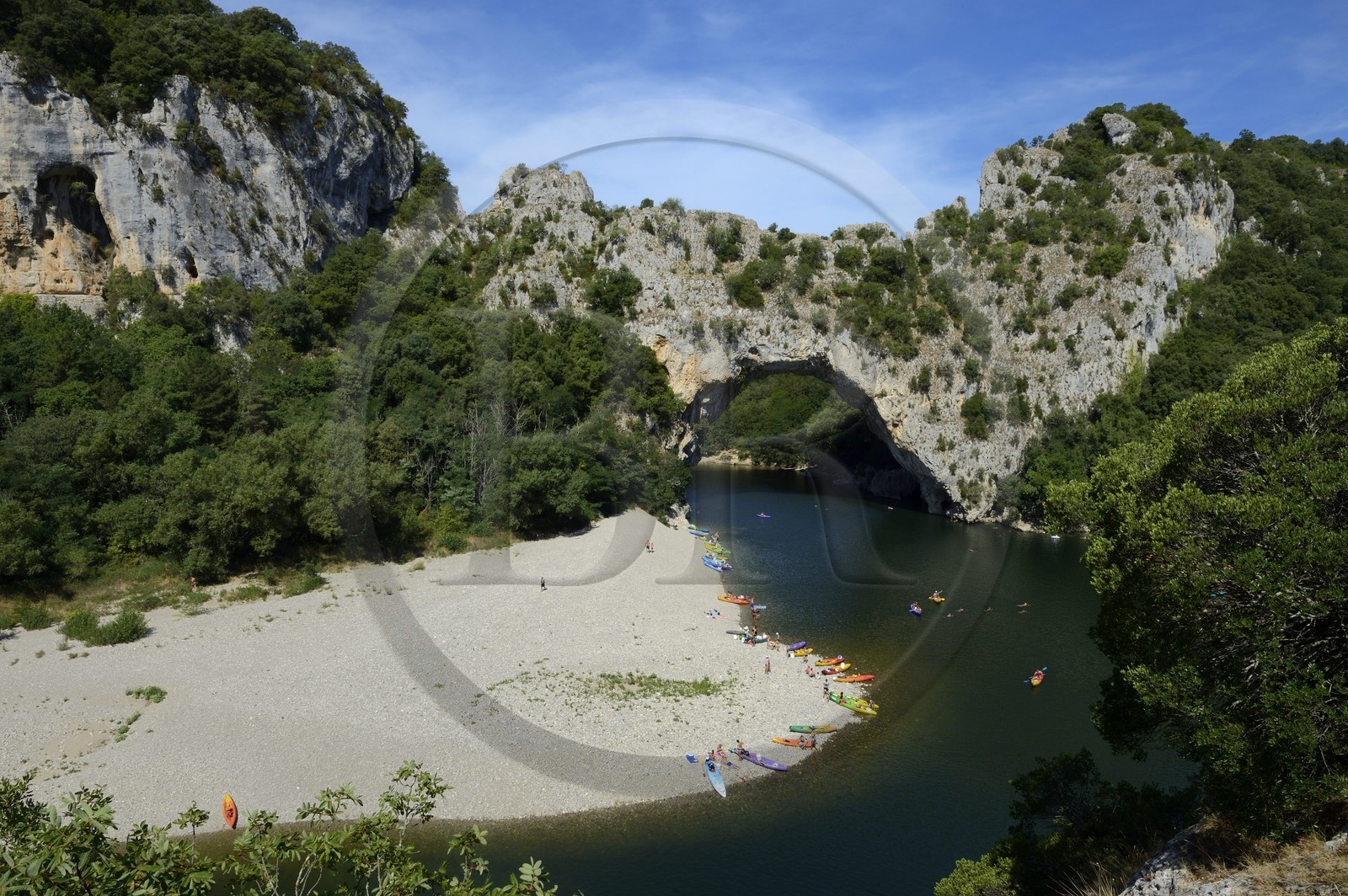 France, Ardeche, Gorges de l'Ardeche, Vallon Pont d'Arc, the Pont d'Arc on Ardeche River