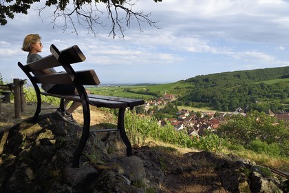 France, Bas Rhin, the Alsace Wine Route, Andlau, point of view on the village and the chapel Saint-André on the edge of the vineyard