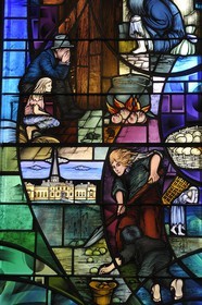 Royaume-Uni, Irlande du Nord, Belfast, le City Hall (hotel de ville), vitraux representant la Grande Famine (the Blight)