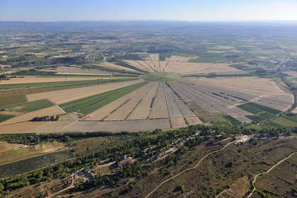 France, Herault, Oppidum of Enserune in the front and the former Etang de Montady, the old pond was drained in 1247 (aerial view)