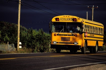 Canada, Quebec Province, Manicouagan Region, Tadoussac, school bus