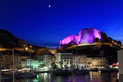 France, Corse du Sud, Bonifacio, the port overlooked by the Citadel in the upper town