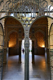 Spain, Andalusia, Seville, the Alcazar of Seville (Reales Alcazares de Sevilla), listed as World Heritage by UNESCO, entrance to the Salon del Techo de Felipe II