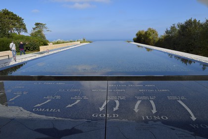 France, Calvados, Colleville sur Mer, the Normandy Landings Beach, Omaha Beach, basin at the entrance of the Normandy American Cemetery and Memorial