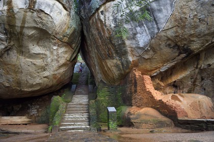 Sri Lanka, Central Province, Matale District, Sigiriya, Old city of Sigiriya listed as World Heritage by UNESCO, stairs to the Rock of the Lion former Royal Palace