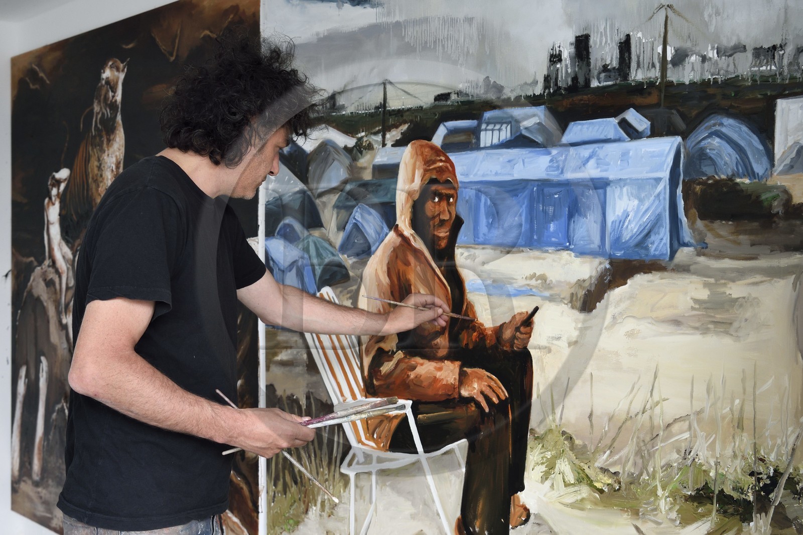 France, Val-de-Marne (94), Yvry-sur-Seine, Atelier de Fred Kleinberg, travail pour l'exposition Odyssée