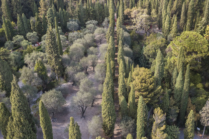 France, Alpes-Maritimes, Menton, Domaine des Colombieres gerden (aerial view)