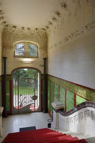 France, Bas-Rhin (67), Strasbourg, quartier de la Neustadt datant de la periode allemande, Villa Schutzenberger Jugendstil au 76 allée de la Robertsau, hall et escalier de l'entrée