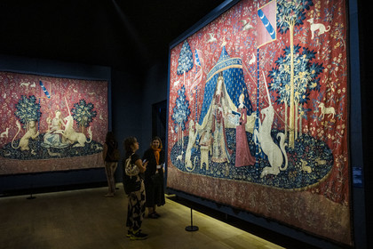 France, Paris (75), Musée de Cluny - Musée national du Moyen-Age, tapisseries de la Dame à la Licorne appelée Mon seul Désir (un sixième sens le coeur ?), (vers 1500, laine et soie)