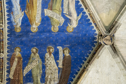 France, Vaucluse, Avignon, Palais des Papes (Palace of the Popes) listed as World heritage by UNESCO, Grand Audience Hall also Rota Tribunal, the only remaining elements of the fresco of the prophets painted by Matteo Giovannetti in 1353 which adorns the vault of the last bay