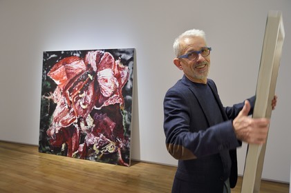 France, Paris (75), l'artiste peintre Philippe Cognée préparant son exposition à la galerie Templon