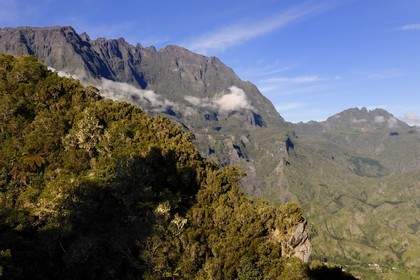 France, Reunion island (French overseas department), cirque de Salazie, listed as World Heritage by UNESCO, the Piton des Neiges on the left