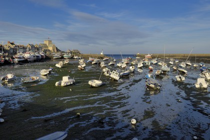 France, Manche, Val de Saire, Barfleur, labelled Les Plus Beaux Villages de France (The Most Beautiful Villages of France), port at low tide