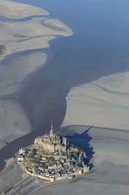 France, Manche, Bay of Mont Saint Michel, listed as World Heritage by UNESCO, Mont Saint Michel at low tide (aerial view)