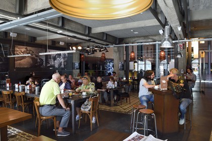 Spain, Basque Country, Biscay Province, Bilbao, Azkuna Zentroa, former municipal wine warehouse called Alhóndiga dating from 1909 completely restructured by Philippe Starck to host a cultural and leisure center