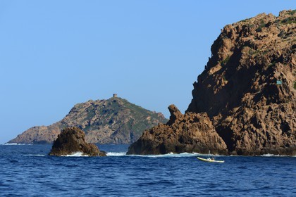 France, Corse du Sud, Golfe de Porto, listed as World Heritage by UNESCO, Scandola Nature Reserve, Gargalo island dominated by an old Genoese tower