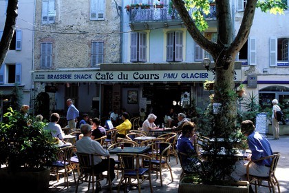 France, Var, Provence Verte (Green Provence), Cotignac, outside cafe on the main square