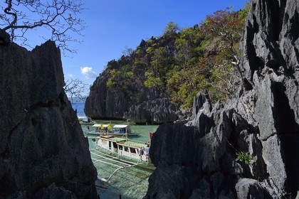 Philippines, Calamian Islands in northern Palawan, Coron Island Natural Biotic Area, small cove in front of the Barracuda Lake