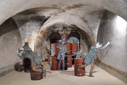 France, Haut-Rhin (68), Neuf-Brisach, Musée d'Art Urbain et de Street Art (MAUSA) hébergé dans une ancienne casemate de la citadelle de Vauban classée Patrimoine Mondial de l'UNESCO, peinture murale de Charles Leval alias Levalet