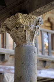 France, Aude, Lagrasse village, labelled Les Plus Beaux Villages de France (The Most Beautiful Villages of France), Sainte Marie de Lagrasse Abbey, capital of lust attributed to the the master of Cabestany