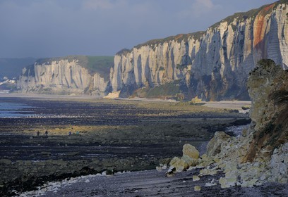 France, Seine-Maritime (76), Côte d'Albâtre, Yport, la plage au pied des falaises