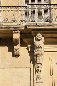 France, Herault, Montpellier, historical center, the Ecusson, Canourgue square, an atlas on the front of the the Richer de Belleval mansion