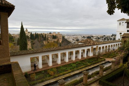 Spain, Andalusia, Granada, Alhambra, listed as World Heritage by UNESCO, the Generalife, Patio of the Irrigation Ditch (Patio de la Acequia), view over to the Alhambra palace